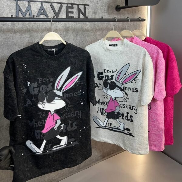 over size t-shirt - rabbit print- تي شيرت قطن بتصميم مميز